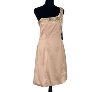 JS Boutique Dress Lord & Taylor. Beaded one shoulder formal Dress. Gold